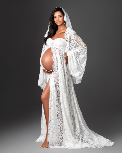 Preview: MARIA in WEIß Babybauch Kleid für Fotoshooting