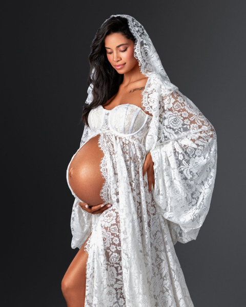 Preview: MARIA in WEIß Babybauch Kleid für Fotoshooting