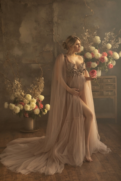 WISTERIA in CAPPUCCINO maternity gown for photoshoot