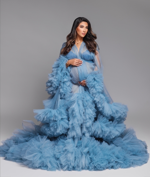 JADORE in BLAU Babybauch Kleid für Fotoshooting