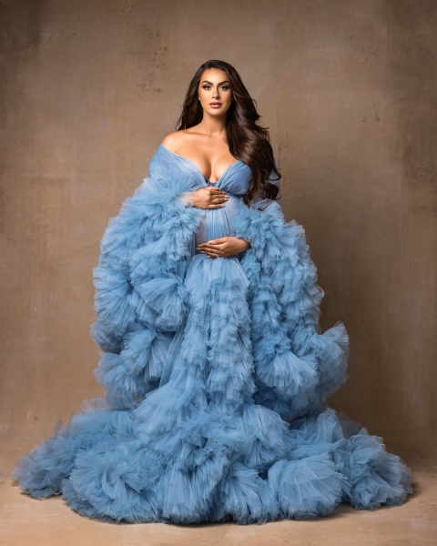 JADORE in BLUE maternity robe for photoshoot