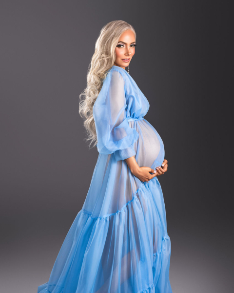 Preview: OXANA in BLUE maternity robe for photoshooting