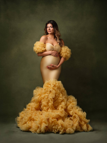 PARIS in GOLD#27 Babybauch Kleid für Fotoshooting