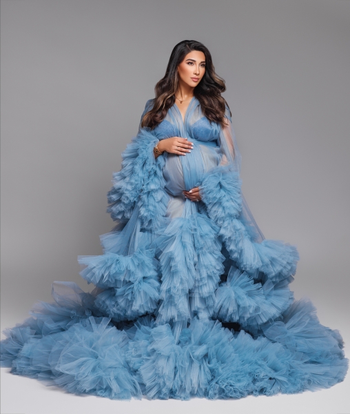 JADORE in BLUE maternity robe for photoshoot