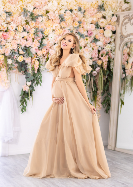 AMBER in BEIGE Babybauch Shooting Kleid
